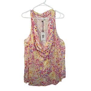 Andree by Unit shirt sleeveless top blouse women's 1x plus size yellow pink knit